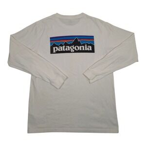 Patagonia Long Sleeve White T Shirt Mountain Logo Mens Medium Regular Fit